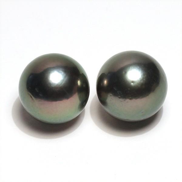 ブラックパールルース 黒蝶真珠直径12.5mm2珠 テリ良い真珠 表面