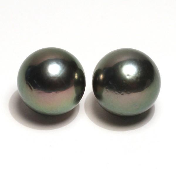 ブラックパールルース 黒蝶真珠直径12.5mm2珠 テリ良い真珠 表面