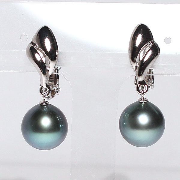 イヤリング ブラックパールイヤリング ブルー系黒蝶真珠2珠 幅9.5mm縦