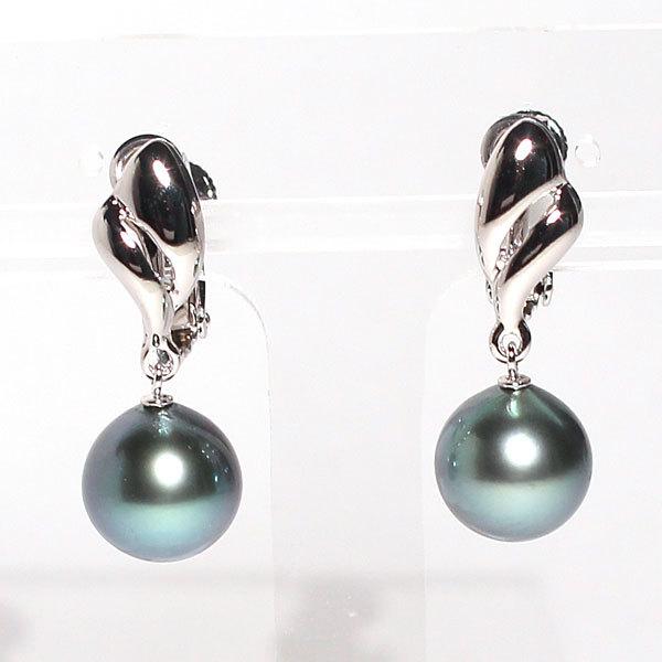 イヤリング ブラックパールイヤリング ブルー系黒蝶真珠2珠 幅