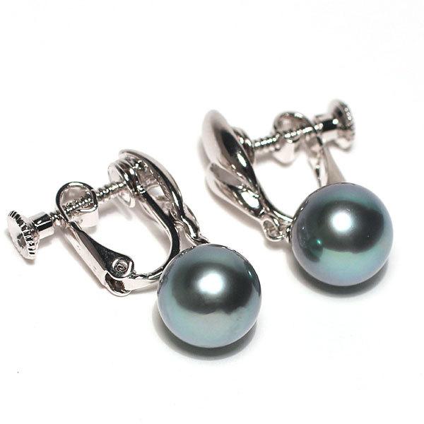 イヤリング ブラックパールイヤリング ブルー系黒蝶真珠2珠 幅9.5mm縦9.7mmセミラウンド形 SILVERネジバネイヤリング |  | 07