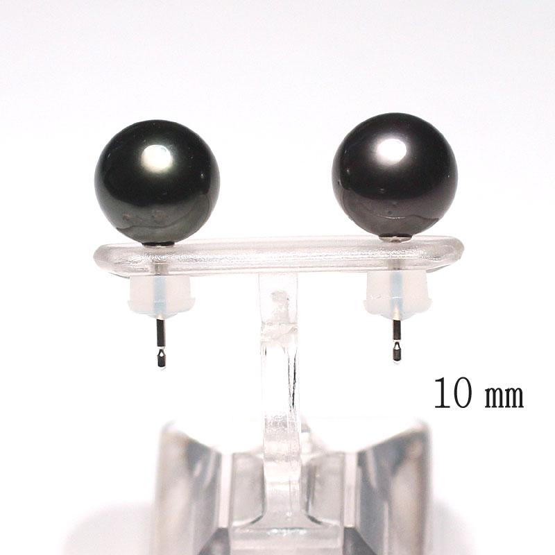ピアス ブラックパールピアス タヒチ黒蝶真珠幅10mmスタッド直結 