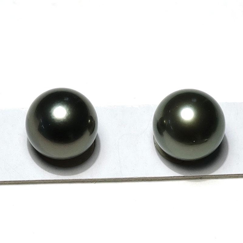 宝石ルース ブラックパールルース黒蝶真珠2珠 幅9.5mm 片穴あき