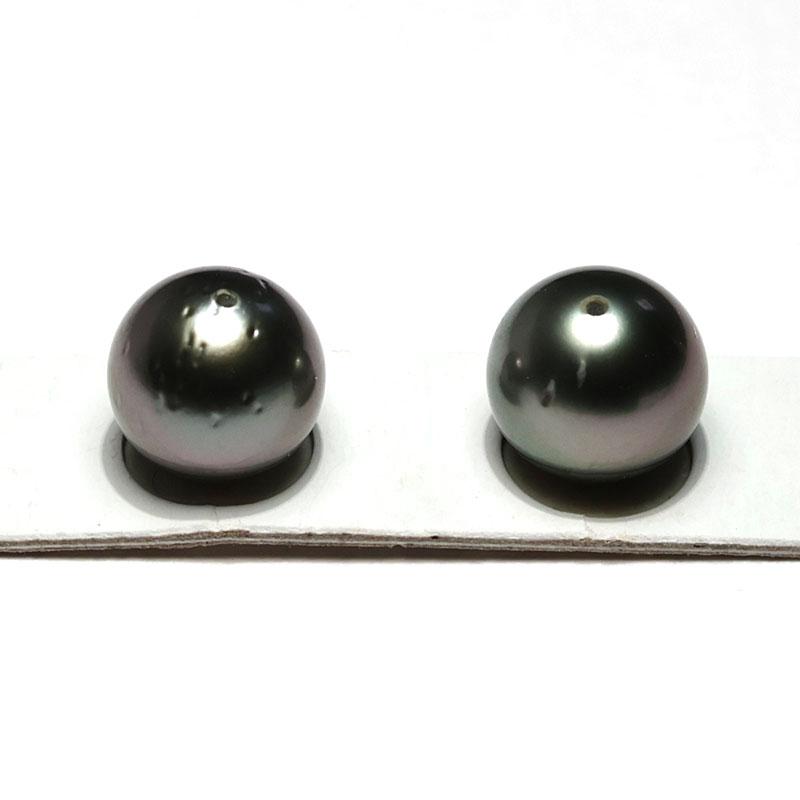宝石ルース ブラックパールルース黒蝶真珠2珠 幅9.1mm 片穴あき