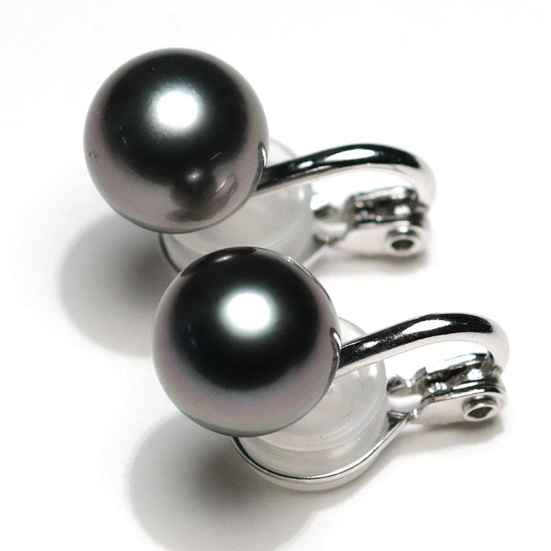 イヤリング ブラックパールイヤリング タヒチ黒蝶真珠幅9.4mm ほんのり