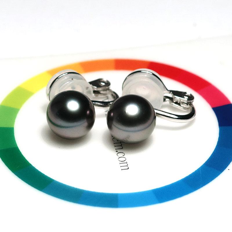 イヤリング ブラックパールイヤリング タヒチ黒蝶真珠幅9.4mm ほんのり