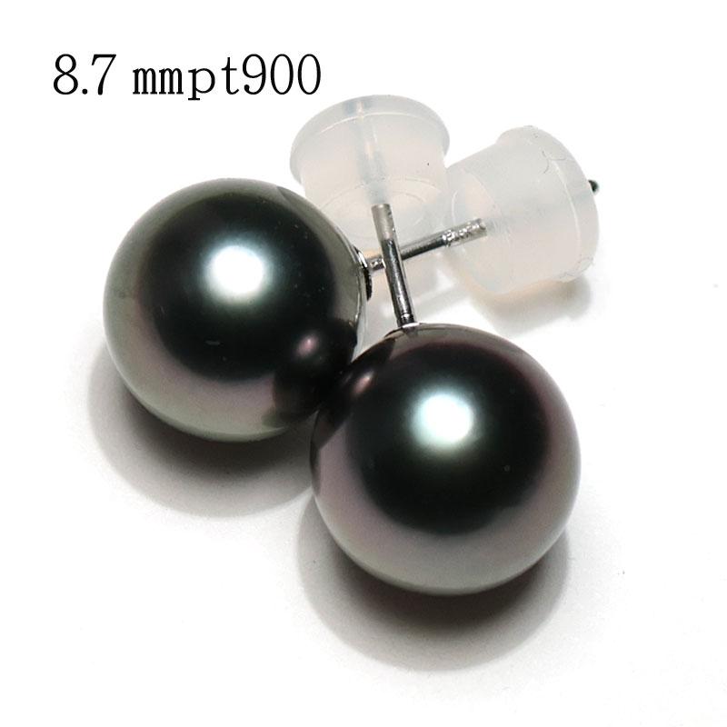 ピアス ブラックパールスタッドピアス タヒチ黒蝶真珠幅8.7mm 直結 