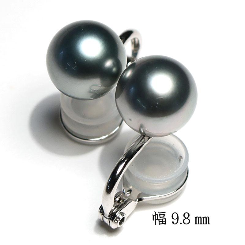 イヤリング タヒチ黒蝶真珠幅9.8mm 青色がかったグレー色が上品 定番イヤリング 微調整でき痛くないシルバー製ソフトタッチイヤリング ケース入り 冠婚葬祭の画像