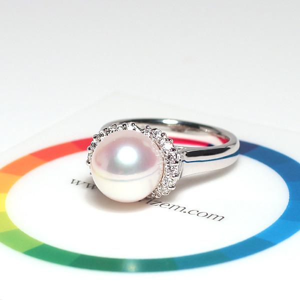 パール指輪 オーロラ花珠真珠10mmプラチナダイヤリング＃13真珠科学 