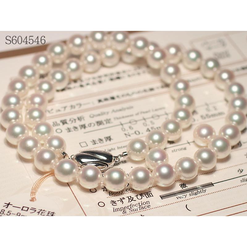 パールネックレス 無調色 オーロラ花珠8.5-9mmネックレス ピアスor