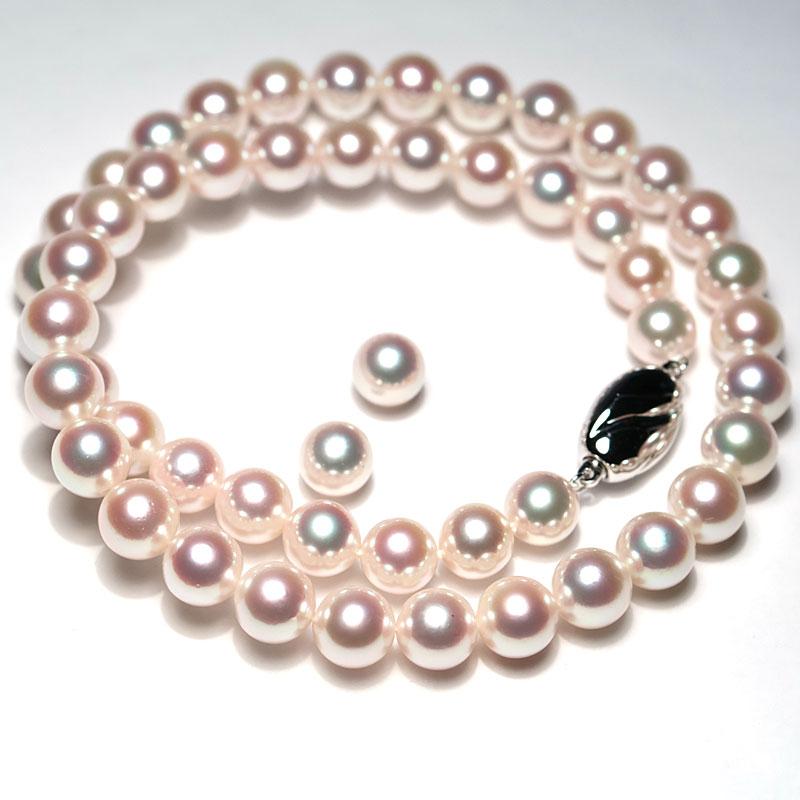 ネックレス オーロラ花珠真珠8-8.5mmパール2点セット ピング系 真珠