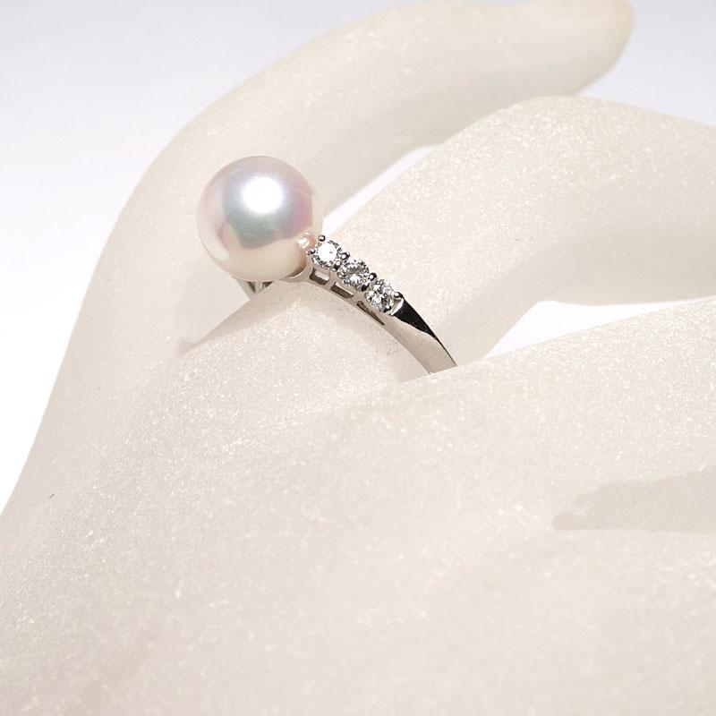 指輪 パールリング オーロラ花珠真珠鑑定書 9.0mmプラチナダイヤ0.24ct
