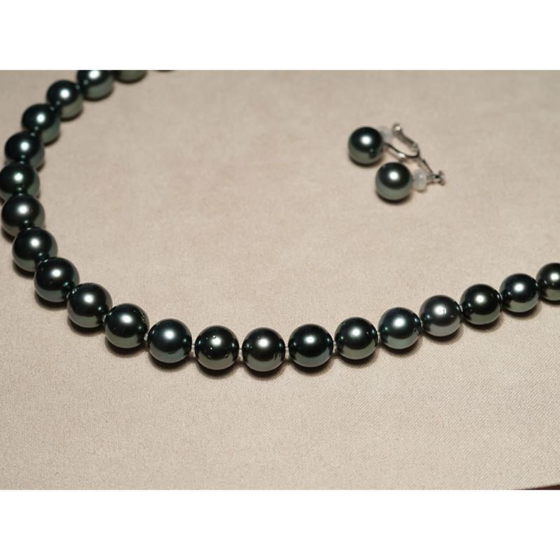 ネックレス ピーコック鑑別書付属 黒蝶真珠8mm-10.9mmネック＆9.6mmイヤリング2点セット テリ光沢最強ですがえくぼ凹でお得な価格に 高機能ケース入 冠婚葬祭 |  | 14