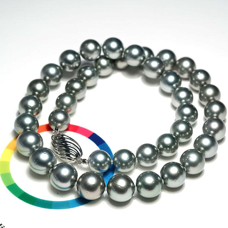 ネックレス45cm オーシャンブルー鑑別書付属 黒蝶真珠9.7-11.5mm