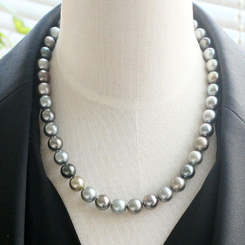 ネックレス マルチカラー黒蝶真珠10.6-11.2mmネックレス ゆったり約  