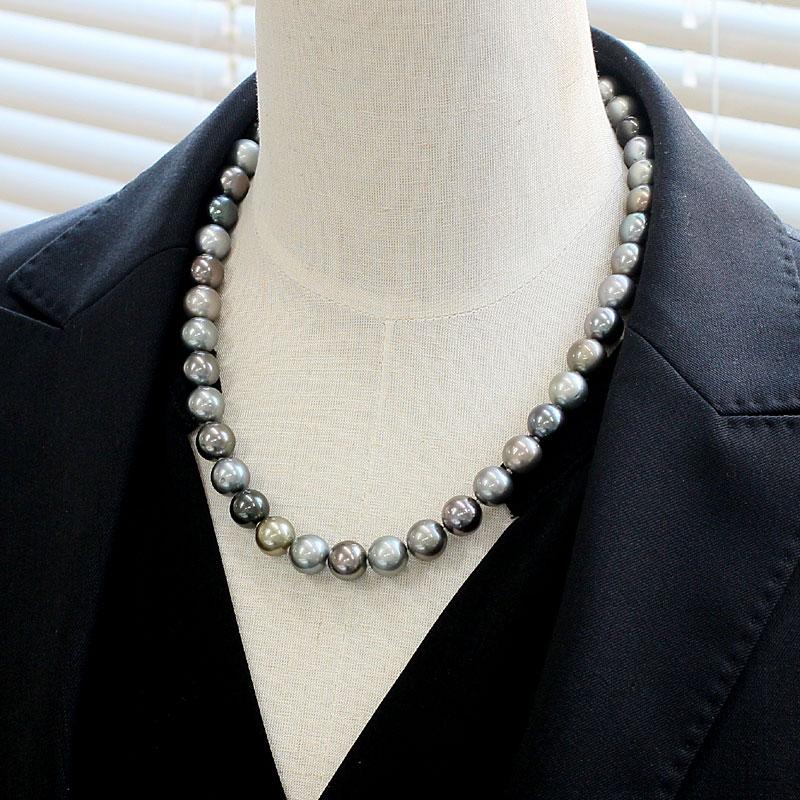 ネックレス マルチカラー黒蝶真珠10.6-11.2mmネックレス ゆったり約  