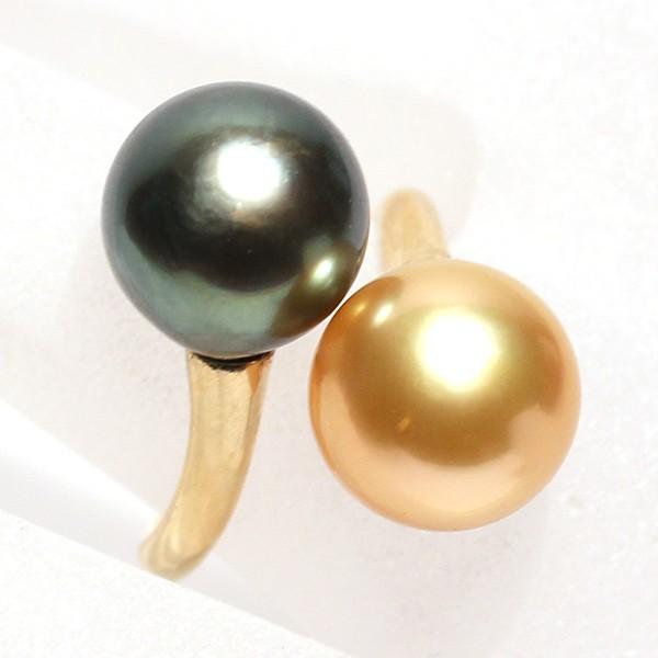 指輪 パールリング 南洋真珠11mmUP2珠K18遊び心がある指輪サイズ12.5変更不可 グリーン＆ゴールド |  | 03