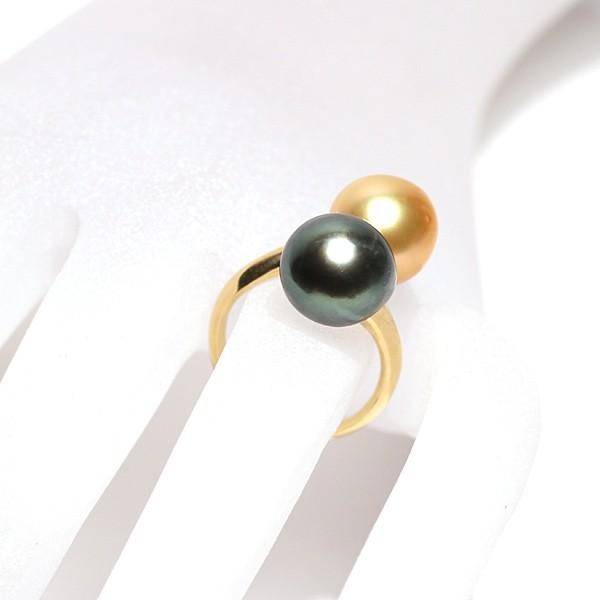 指輪 パールリング 南洋真珠11mmUP2珠K18遊び心がある指輪サイズ12.5変更不可 グリーン＆ゴールド |  | 04
