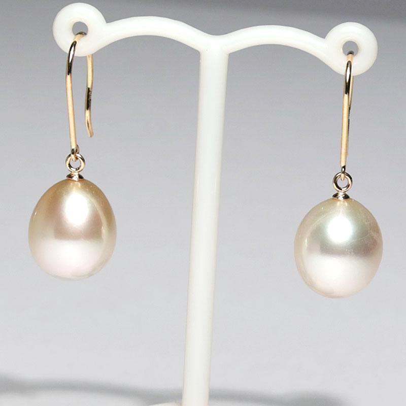 ピアス パールフックピアス K18 白蝶真珠幅9.9mm縦11mmUPドロップ形 