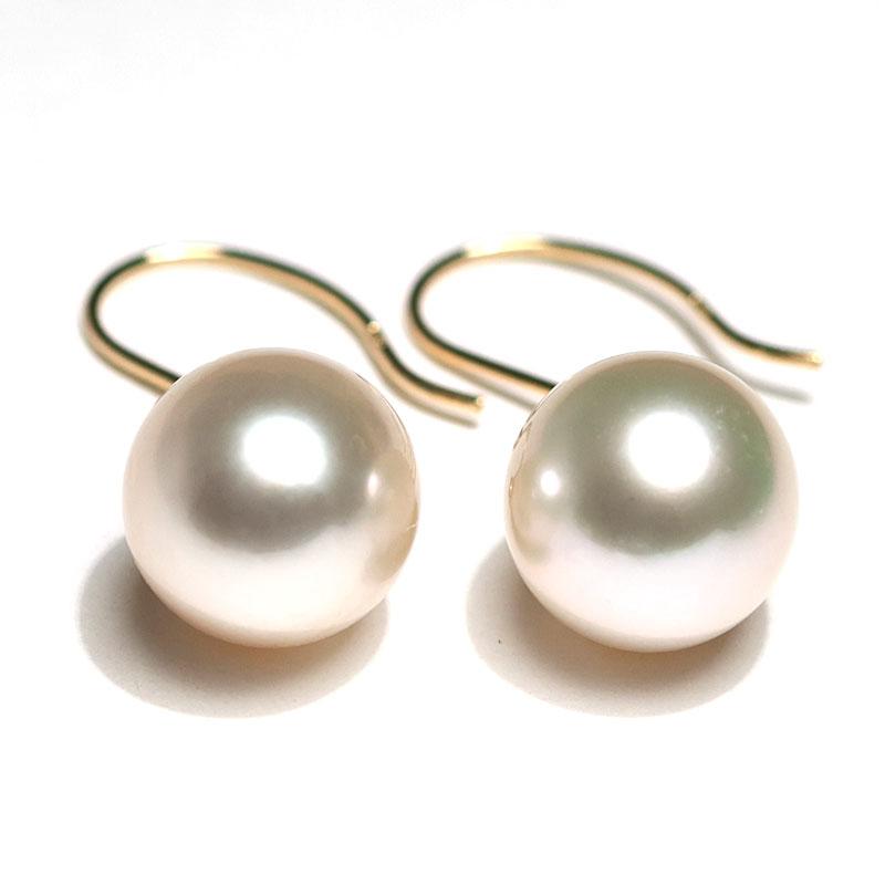 ピアス パールフックピアス K18 白蝶真珠幅9.9mm縦11mmUPドロップ形 