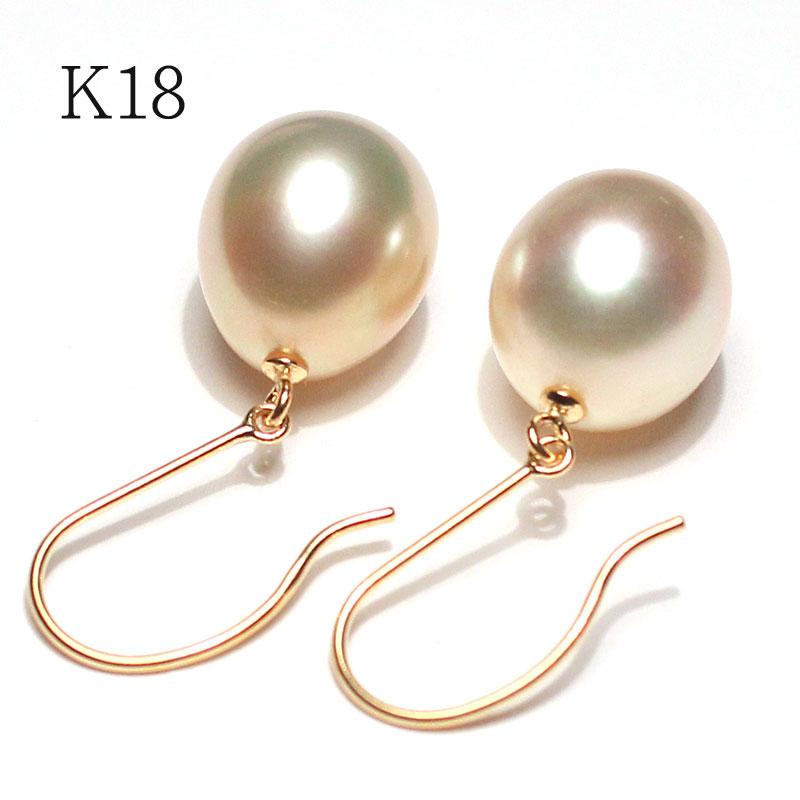 ピアス パールフックピアス K18 白蝶真珠幅9.9mm縦11mmUPドロップ形 