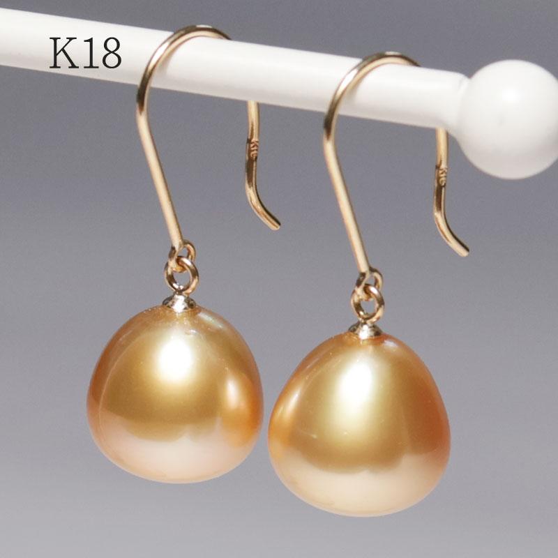 ピアス ゴールドパールフックピアス 白蝶真珠幅10.4mm イエロー