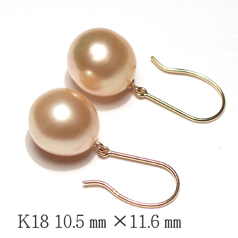 ピアス ゴールドパールフックピアス 白蝶真珠幅10.5mm×縦11.6mm