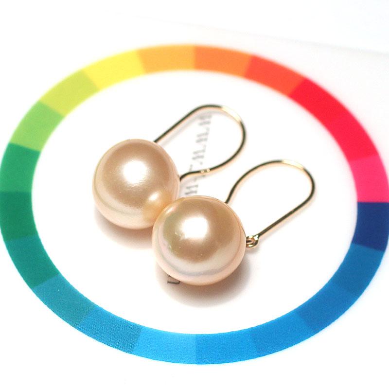 ピアス ゴールドパールフックピアス 白蝶真珠幅10.5mm×縦11.6mm  