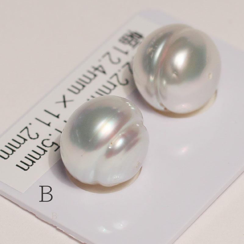 真珠ルース 白蝶真珠 バロック形 ペア珠 2珠 幅12mmUP 片穴あき材料 珠
