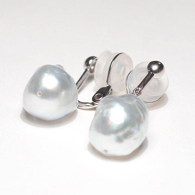 イヤリング 白蝶真珠 幅11mm縦13.6mm SILVER ブラ下がり微調整可痛く 