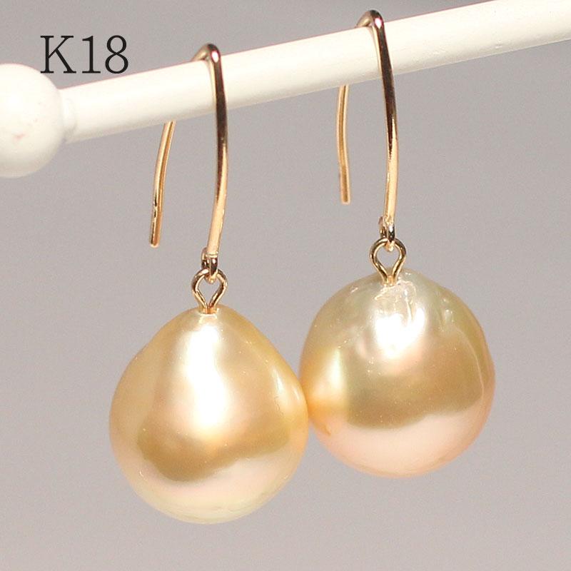 ピアス ゴールドパールフックピアス 白蝶真珠幅11.7mm高12.6mm イエローゴールドK18 | 