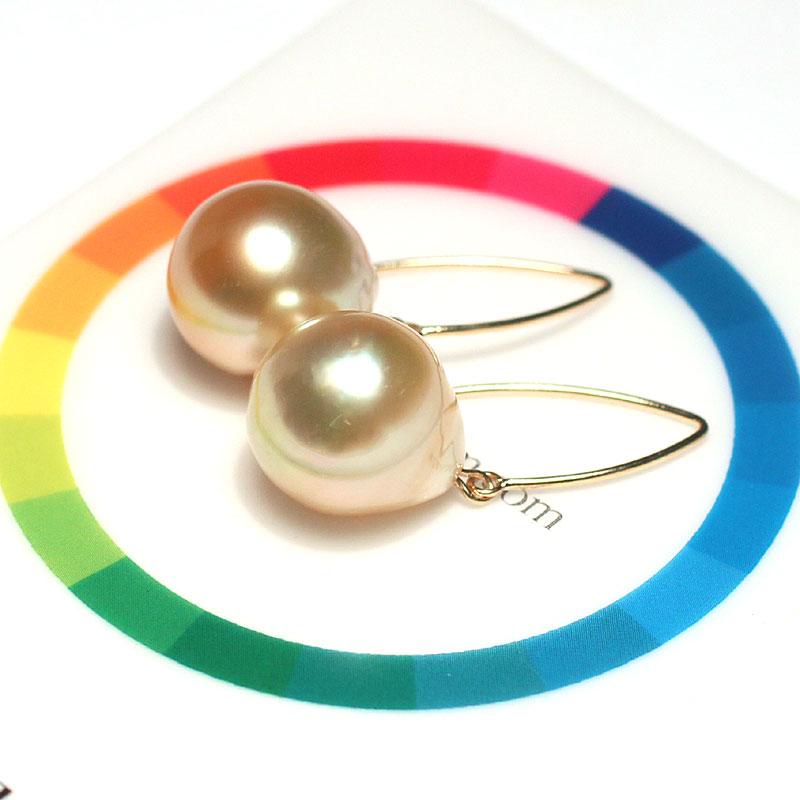 ピアス ゴールドパールフックピアス 白蝶真珠幅11.7mm高12.6mm  