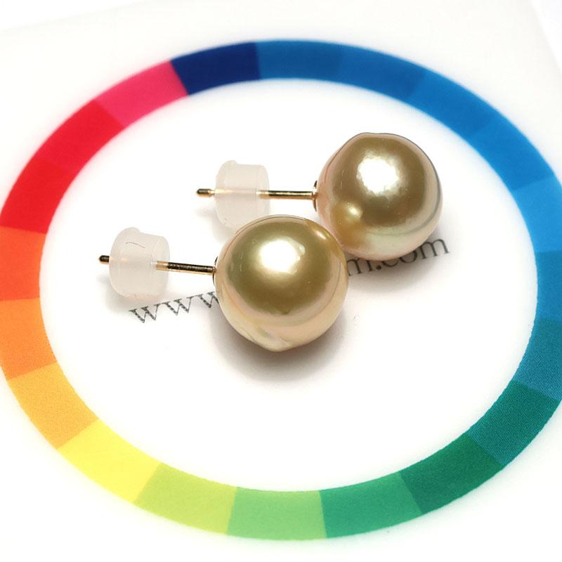 ピアス ゴールドパールピアス 白蝶真珠 幅10.1mmバロック形 スタッド