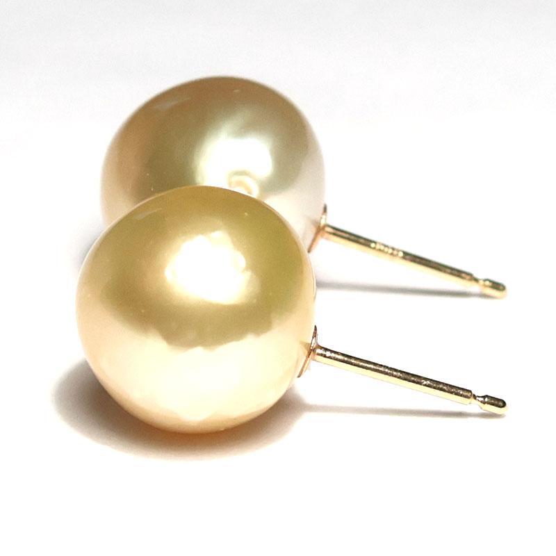 ピアス ゴールドパールピアス 白蝶真珠 幅10.1mmバロック形 スタッド