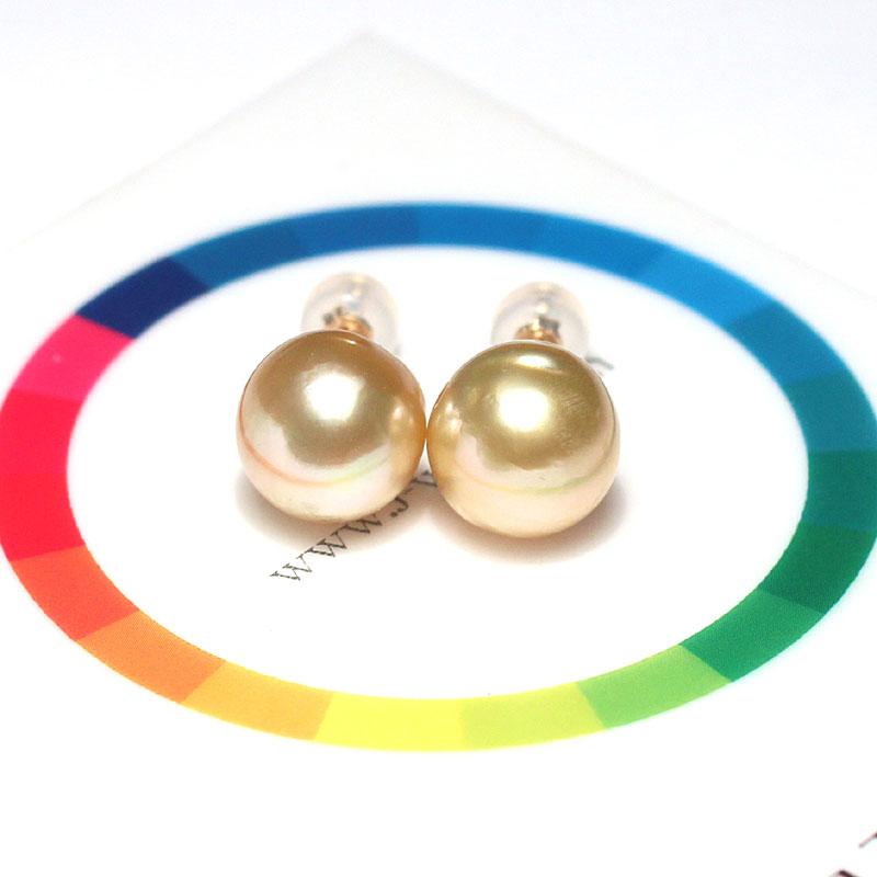 ピアス ゴールドパールピアス 白蝶真珠 幅10.1mmバロック形