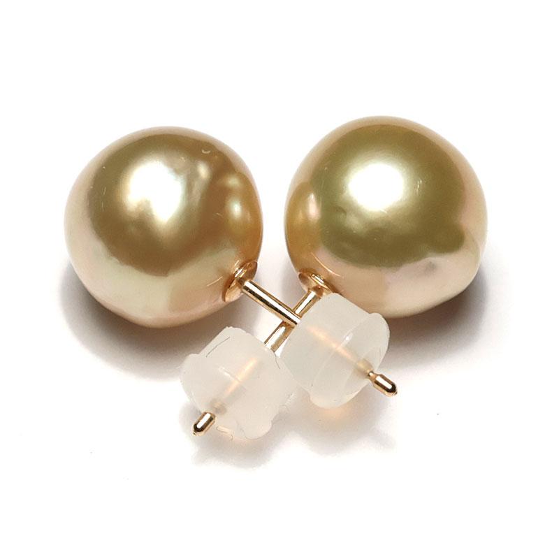 ピアス ゴールドパールピアス 白蝶真珠 幅10.1mmバロック形 スタッド