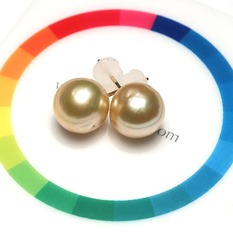 ピアス ゴールドパールピアス 白蝶真珠 幅10.1mmバロック形 スタッド