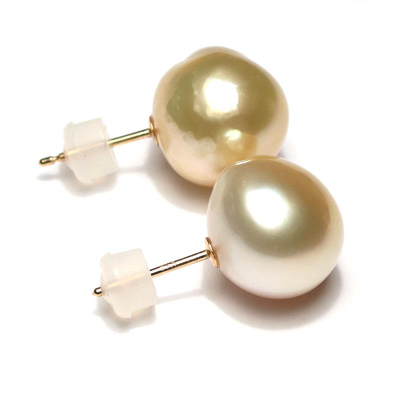 【最終価格】白蝶金 真珠 10mmピアス(K18／ダイヤ付) ピアス ゴールドパールピアス 白蝶真珠 幅10.1mmバロック形 スタッド