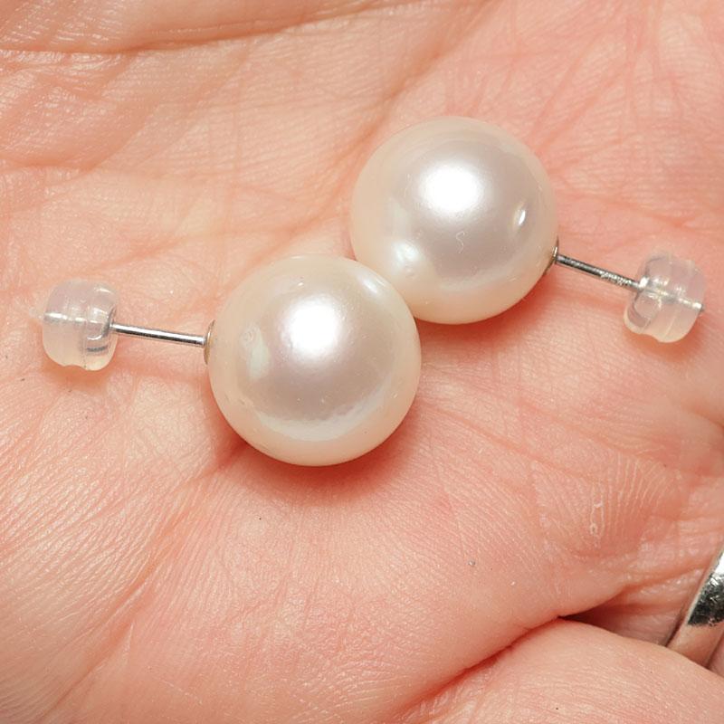 ピアス 白蝶真珠 直径約12.6mm ラウンド形 スタッド直結ピアス K14WG 