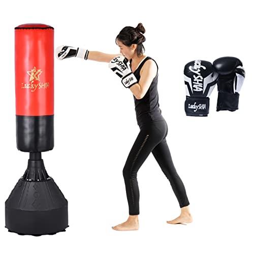 サンドバッグ スタンド 自立型 自宅用 自宅大人 自立子供用 子供 吸盤付き＋ボクシング グローブセット (白黒 8Oz)