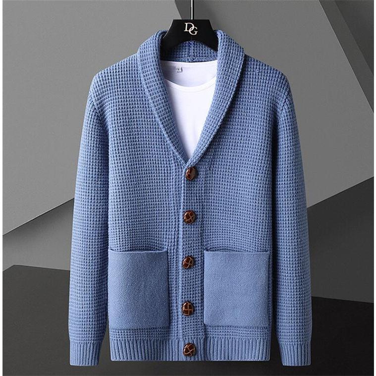 カーディガン メンズ 紳士服 ニット ショールカラー ケーブルニット タイト セーター ボタン付き カシミヤタッチ ニットカーディガン 国内正規総代理店アイテム