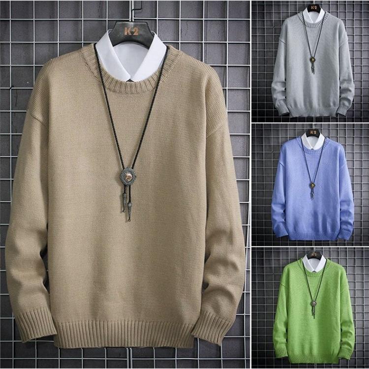 ニット メンズ ニットセーター ニットソー 長袖 クルーネック リブ編み 無地 秋冬 インナー セーター まとめ買いでお得