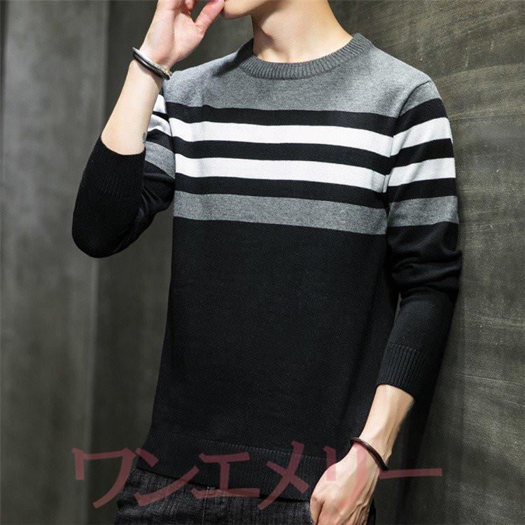 保障できる クルーネック トップス ボーダー柄 ニットソー メンズ ニット ニットセーター 長袖セーター 秋冬 スリム ニット セーター 色 グレー Www Naprehab Com