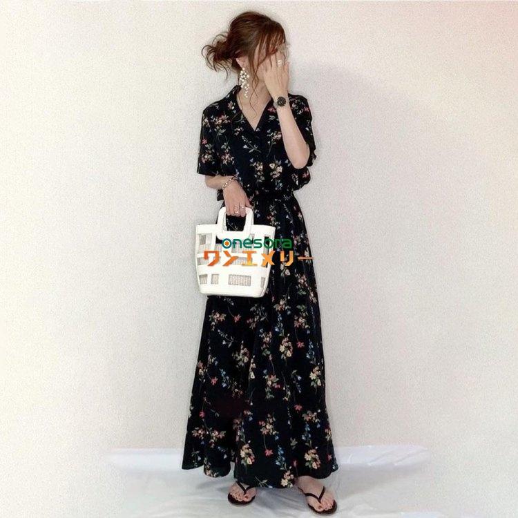 ワンピース レディース 夏 ワンピース キレイめ マキシ丈ワンピース 夏 半袖 シフォンワンピ 花柄 ロング丈ワンピ オシャレ Vネック ワンピース 通勤 着痩せ Wop060 ワンエメリー 通販 Yahoo ショッピング