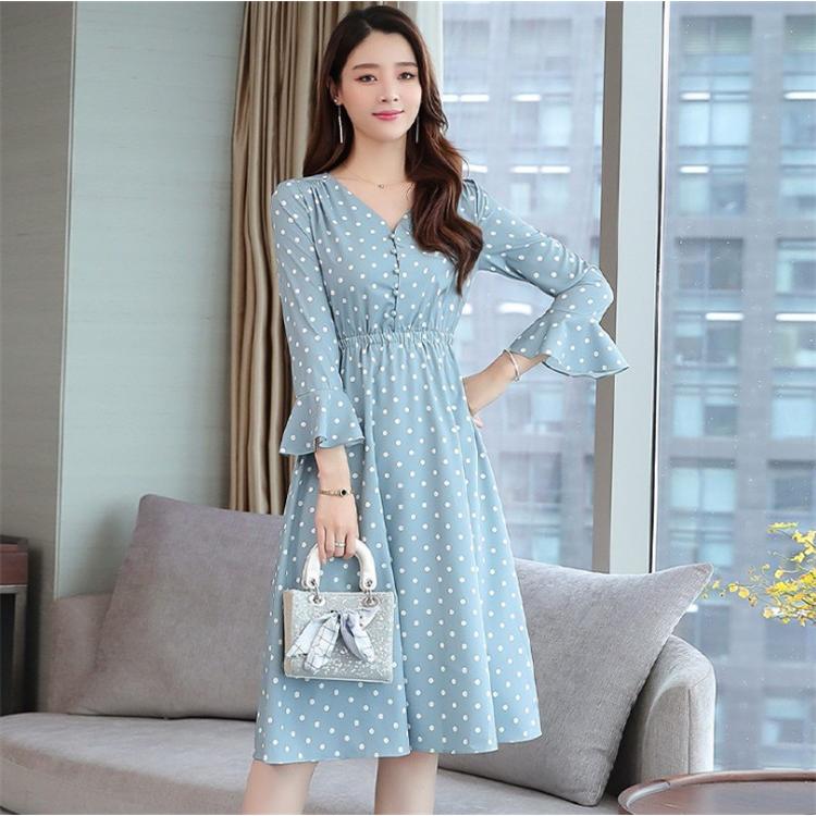 ワンピース レディース 秋 長袖 ドット柄 上品 代 30代 ワンピース ひざ丈 カジュアル ワンピース きれいめ 新作 ひざ丈ワンピース Aライン Wops019 ワンエメリー 通販 Yahoo ショッピング