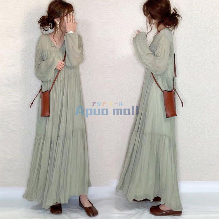 売り込み シフォンワンピース レディース 40代 キレイめ マキシ丈ワンピース 秋 長袖ワンピース シフォン 結婚式ドレス オシャレ 上品 着痩せ