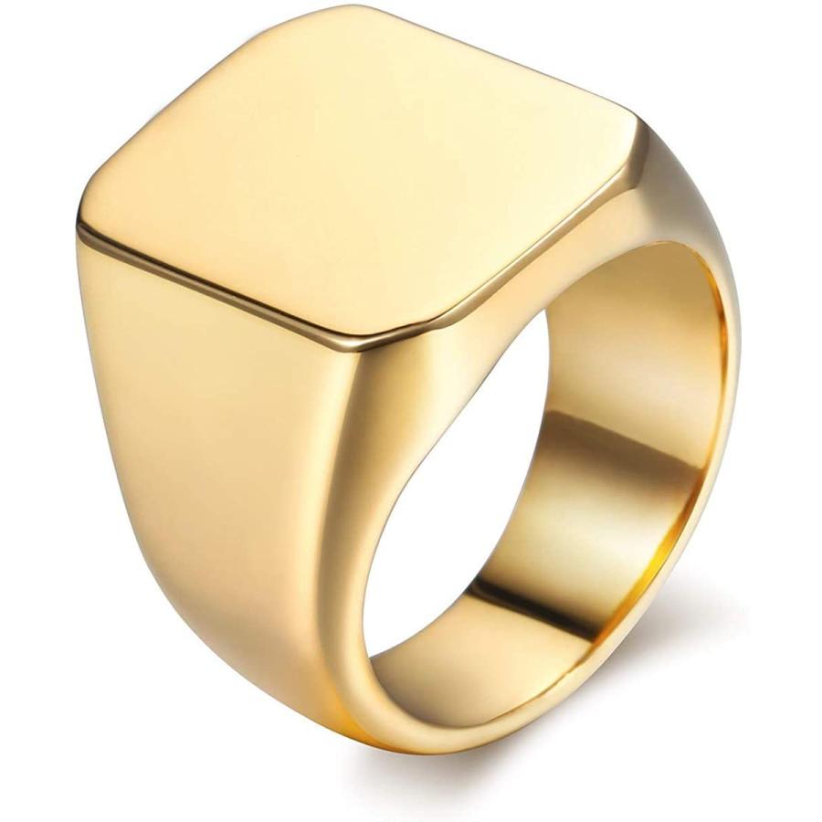 Rockyu ジュエリー 人気 ブランド 印台指輪 ゴールド ステンレス リング メンズ シンプル 金 鏡面加工 平打ち 幅広 指輪 真空メ ダブルケーツーyahoo 店 通販 Yahoo ショッピング