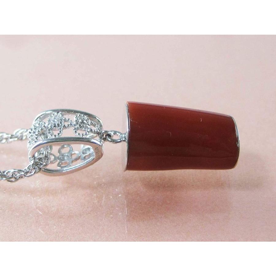 中古品 血赤珊瑚 ペンダント 13mm 高知産 サンゴ プチダイヤモンド付 18金ホワイトゴールド ネックレス 無染色さんご 63cm メッキチェー 【SKC1864060376】(67896円)