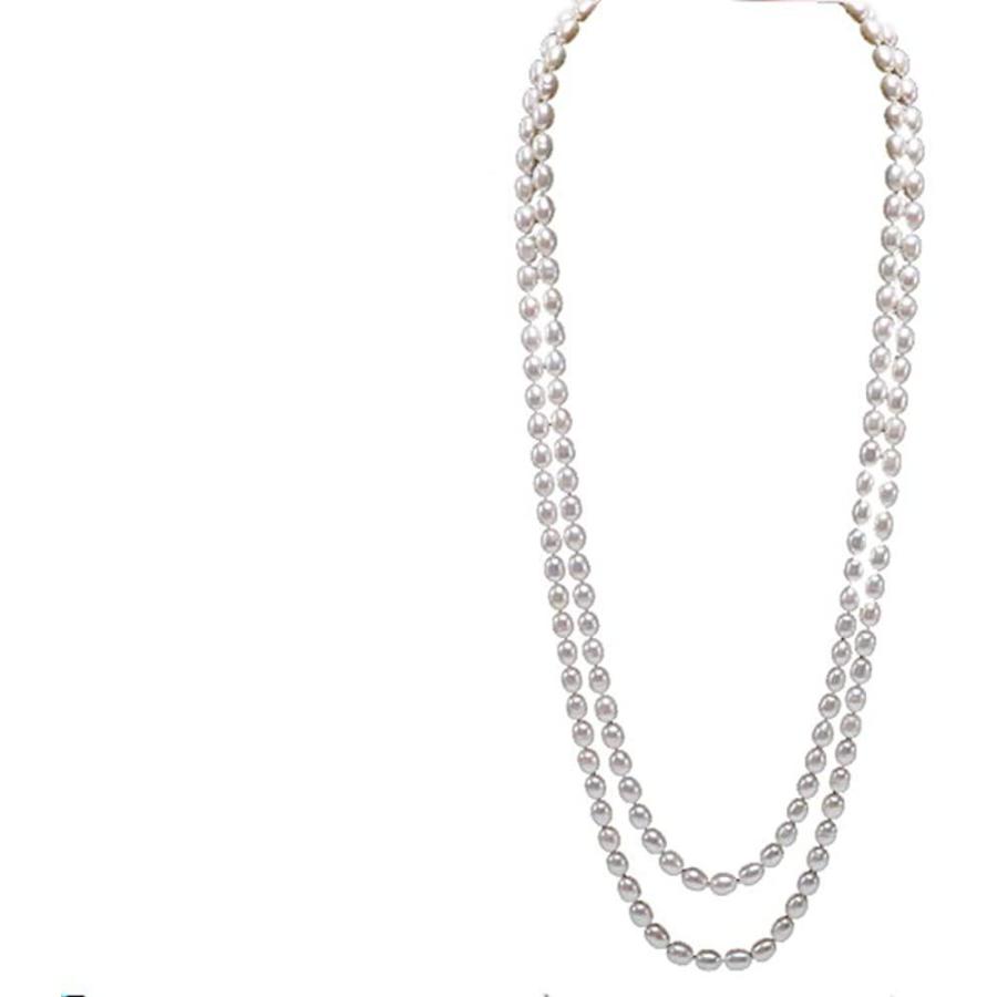 JYX真珠ジュエリー7.5x9.5mm楕円形米形淡水養殖真珠ネックレス 167cm 