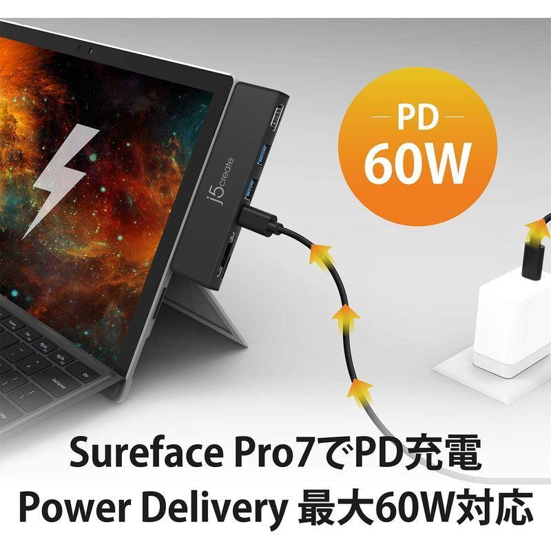 モテ j5 create Surface Pro 7専用 ミニ ドッキングステーション マルチ ハブ ブラック Power Delivery 最大